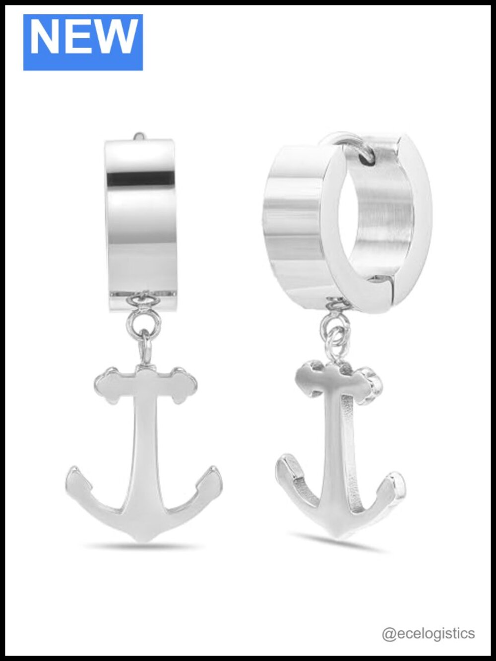 Stainless Steel Dangling Anchor Hoop Earrings Men Women Hinged 29mm